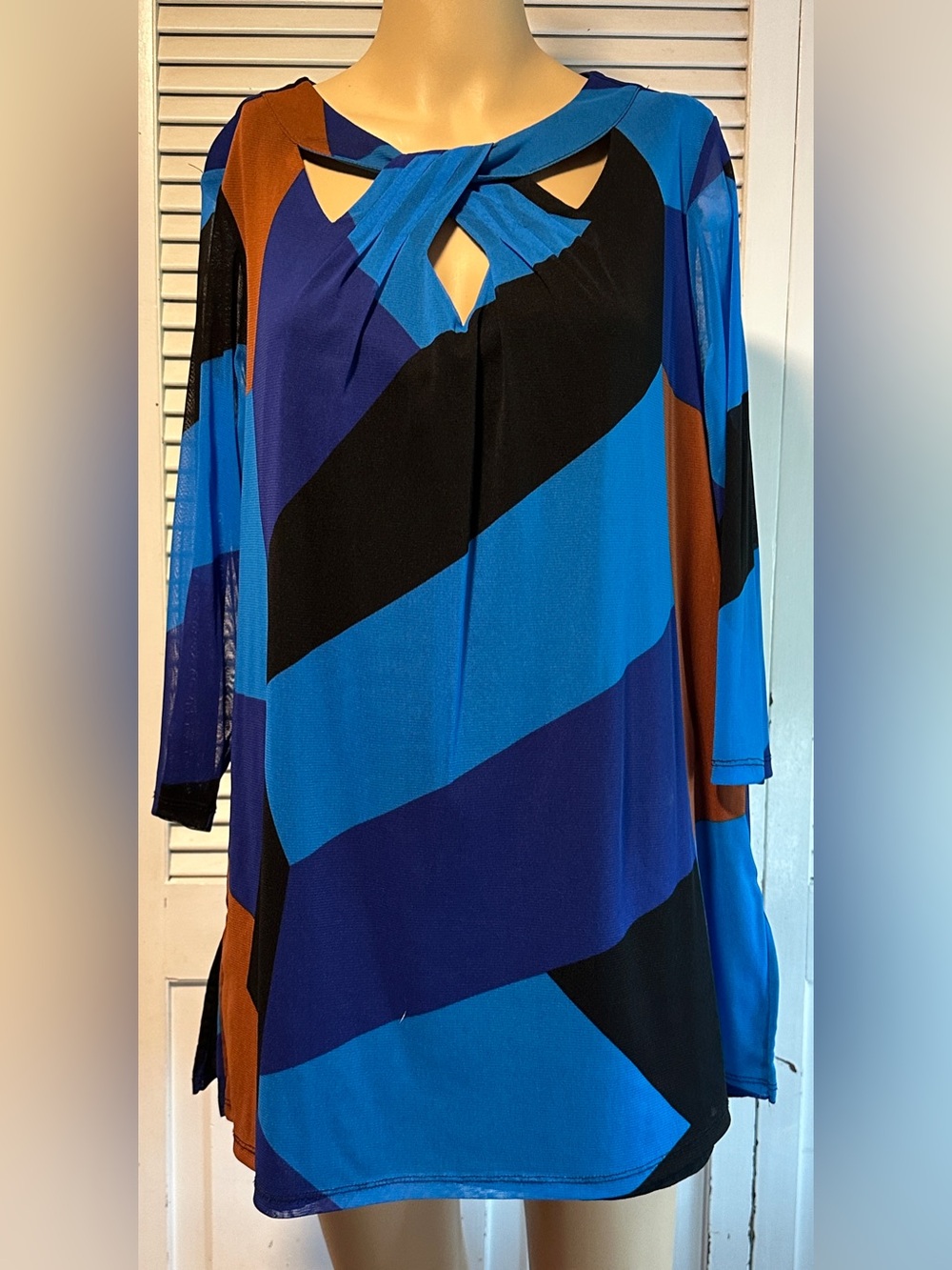 INC Colorblock Cut-Out Blue & Black Tunic Blouse 0X